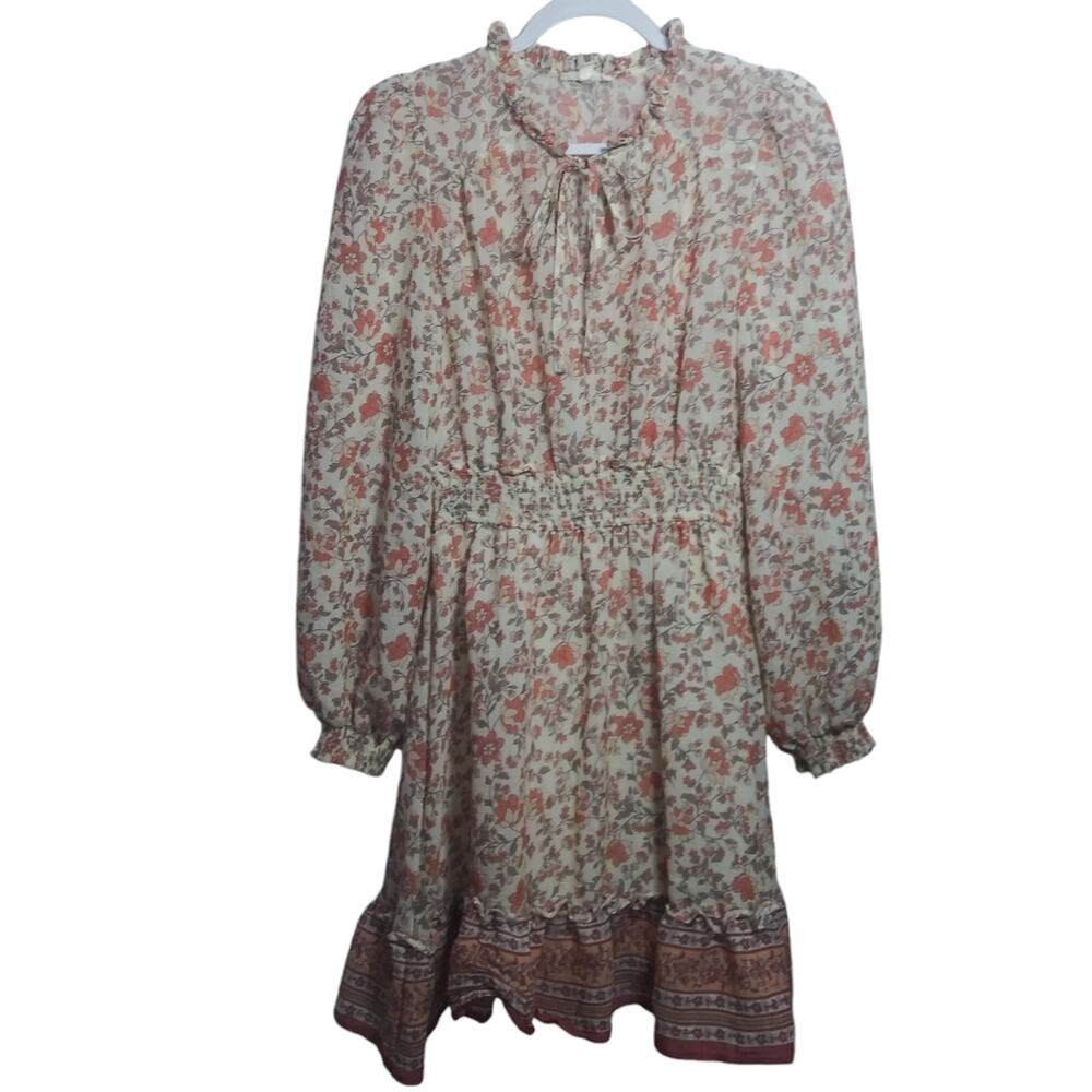 Blu Pepper Neutral Boho Long Sleeve Dress Floral Size M